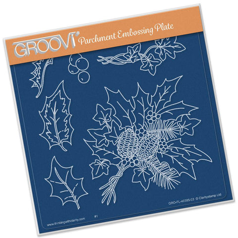 Jayne's Holly & Ivy <br/>A5 Square Groovi Plate <br/>(Set GRO-FL-40419-03)