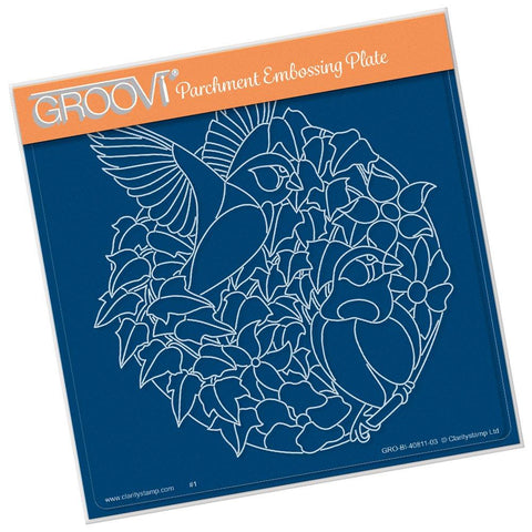 Leafy Birds Round <br/>A5 Square Groovi Plate <br/>(Set GRO-TR-40835-03)