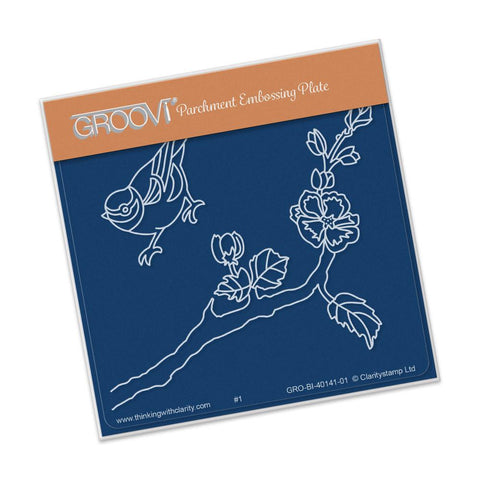 Small Garden Bird with Branch <br/>A6 Square Groovi Baby Plate <br/>(Set GRO-BI-40284-01)