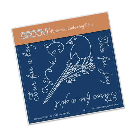 Magpie 1 - One for Sorrow <br/>A6 Square Groovi Baby Plate <br/>(Set GRO-BI-40285-01)