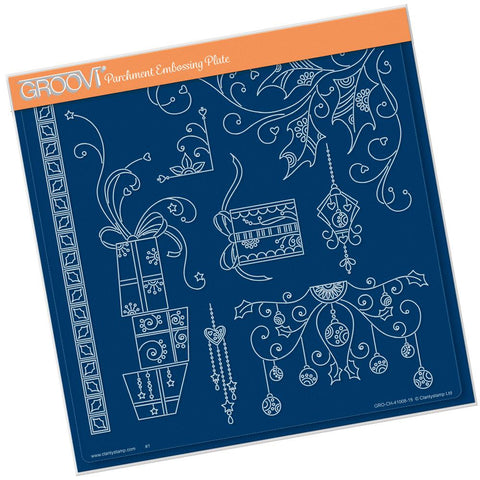 Tina's Christmas Presents & Holly <br/>A4 Square Groovi Plate