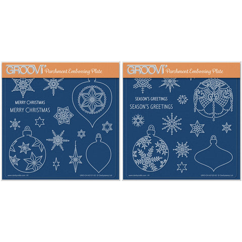 Barbara's SHAC Baubles - Merry Christmas & Season's Greetings A5 Square Groovi Plate Duo