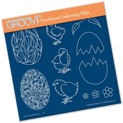 Ornate Eggs & Chicks <br/>A5 Square Groovi Plate <br/>(Set GRO-EA-40572-03)