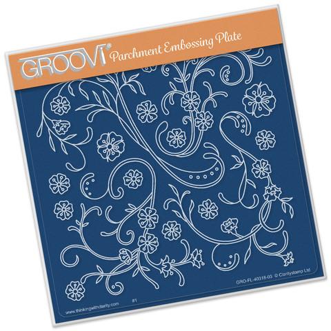 Jayne's Flourishes <br/>A5 Square Groovi Plate <br/>(Set GRO-FL-40328-03)