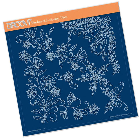 Tina's Floral Swirls & Corners 1 <br/>A4 Square Groovi Plate