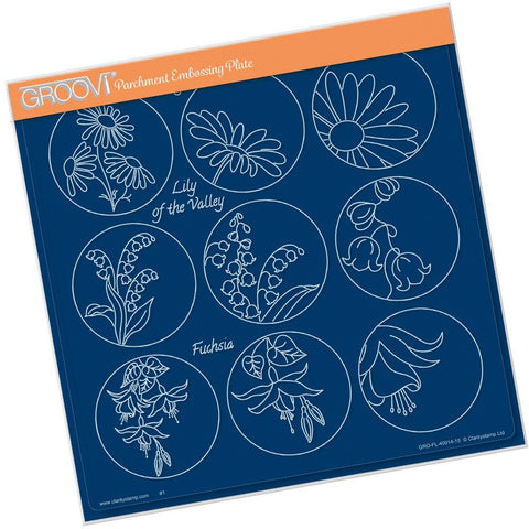 Linda's 123 Flowers - A <br/>Daisy, Lily of the Valley & Fuchsia <br/>A4 Square Groovi Plate