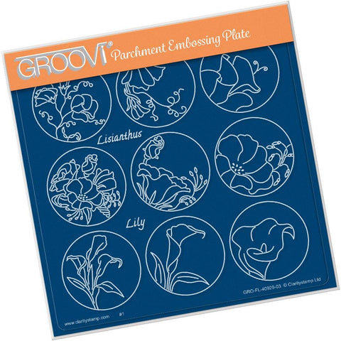 Linda's 123 Flowers - B <br/>Sweet Pea, Lisianthus & Lily <br/>A5 Square Groovi Plate <br/>(Set GRO-FL-40941-03)