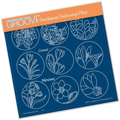 Linda's 123 Flowers - C <br/>Hydrangea, Crocus & Narcissus <br/>A5 Square Groovi Plate <br/>(Set GRO-FL-40941-03)