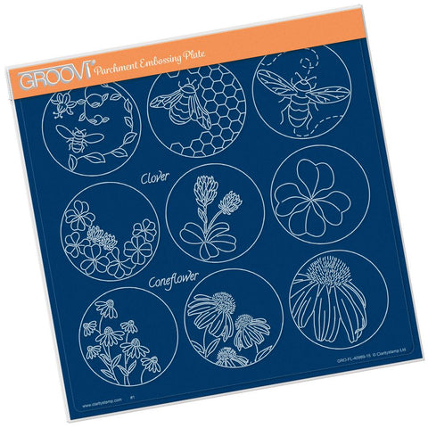 Linda's 123 - D <br/>Bumble Bee, Clover & Coneflower <br/>A4 Square Groovi Plate