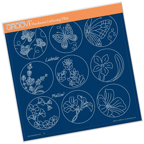 Linda's 123 - E <br/>Butterfly, Lavender & Mallow <br/>A4 Square Groovi Plate