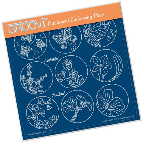 Linda's 123 - E <br/>Butterfly, Lavender & Mallow <br/>A5 Square Groovi Plate <br/>(Set GRO-FL-40998-03)