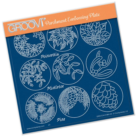Linda's 123 Christmas - G <br/>Poinsettia, Mistletoe & Pine <br/>A5 Square Groovi Plate