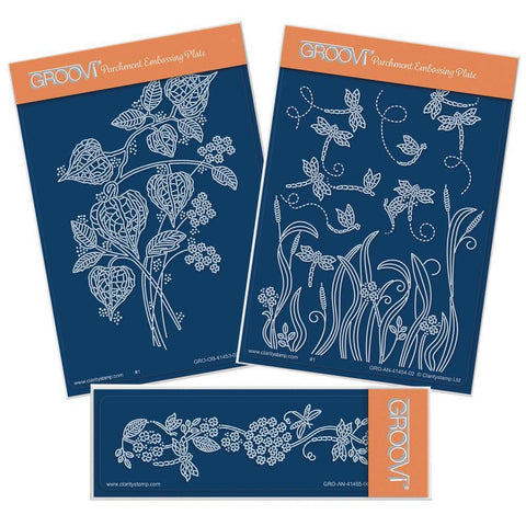Chinese Lantern Floral Spray & Dragonflies A6 Groovi Plate Set + Spacer