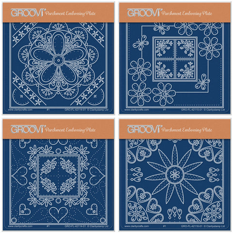 Tina's Floral Embroidery Parchlets A6 Square Groovi Plate Collection