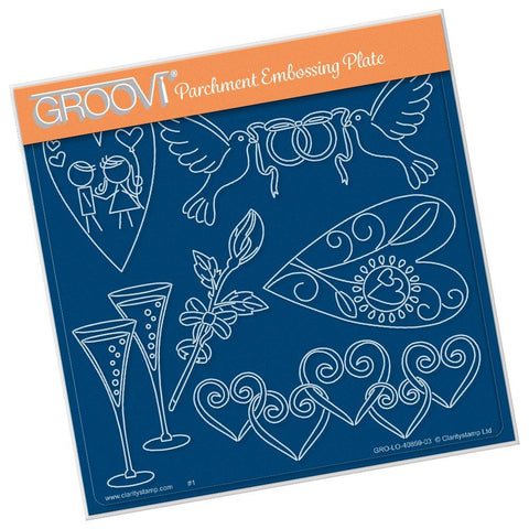 Tina's Doodle Dove Hearts <br/>A5 Square Groovi Plate <br/>(Set GRO-LO-40894-XX)
