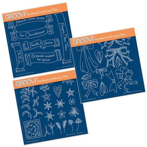 Ribbons, Banners & Mistletoe <br/>A5 Square Groovi Plate Set