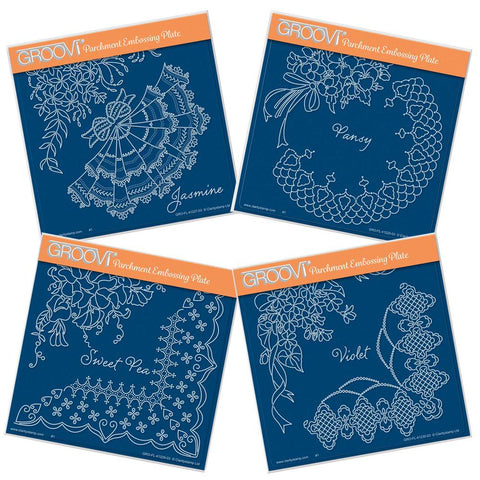 Linda's Summer Flowers & Lace Quartet <br/>A5 Square Groovi Plate Set