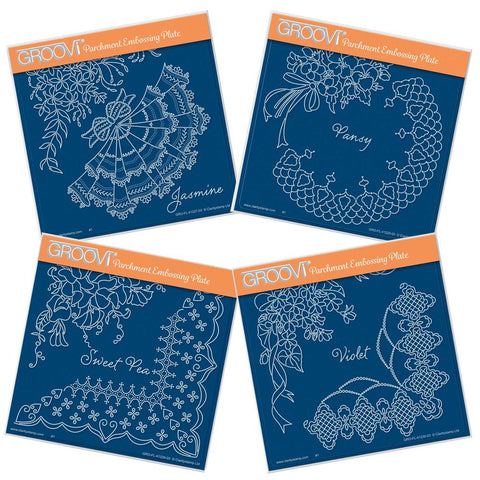 Linda's Summer Flowers & Lace Quartet <br/>A5 Square Groovi Plate Set