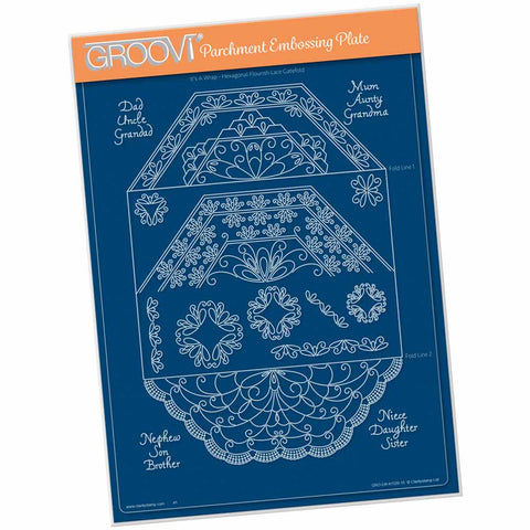 Linda's It's A Wrap! - Hexagonal Flourish Lace Gatefold A4 Groovi Plate