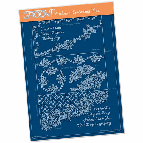 Linda's It's A Wrap! - Diagonal Rose Lace Trifold A4 Groovi Plate