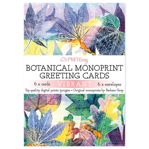 Pinky Gray - Vibrant - Botanical Monoprint Greeting Cards & Envelopes