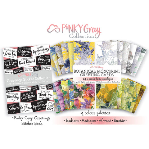 Pinky Gray - Botanical Monoprint Greeting Cards, Envelopes & Sticker Collection