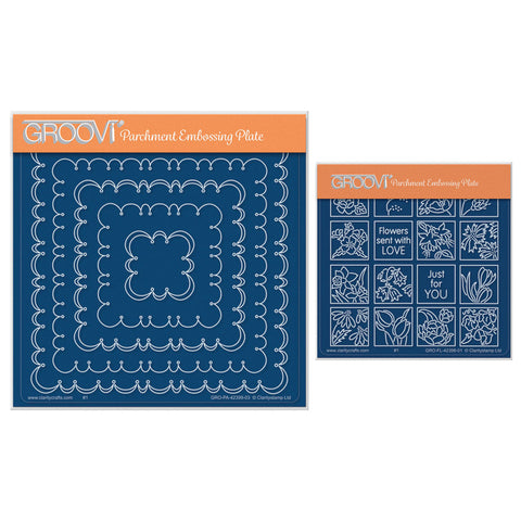 Linda's Square Frilly Lace Framers & Mini Floral Sampler A5 & A6 Square Groovi Plate Duo