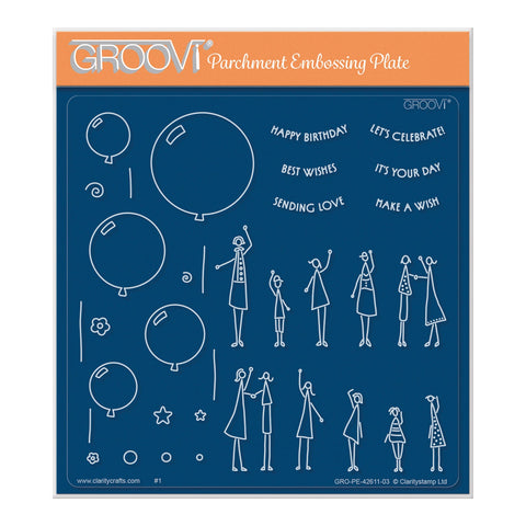 Barbara's SHAC Balloons & Tall People A5 Square Groovi Plate