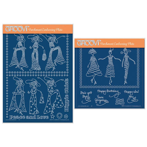 Barbara's SHAC Hippie Chicks & Calligraphy Girls A5 & A5 Square Groovi Plate Duo