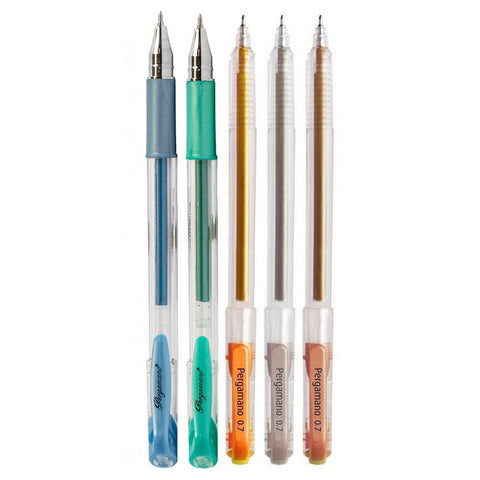 Pergamano Set of 5 Metallic Gel Pens - Gold, Silver, Bronze, Green & Blue