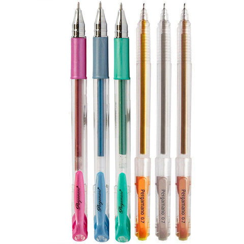 Pergamano Set of 6 Metallic Gel Pens - Gold, Silver, Bronze, Pink, Green & Blue