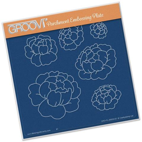 Peonies <br/>A5 Square Groovi Plate <br/>(Set GRO-FL-40011-03)