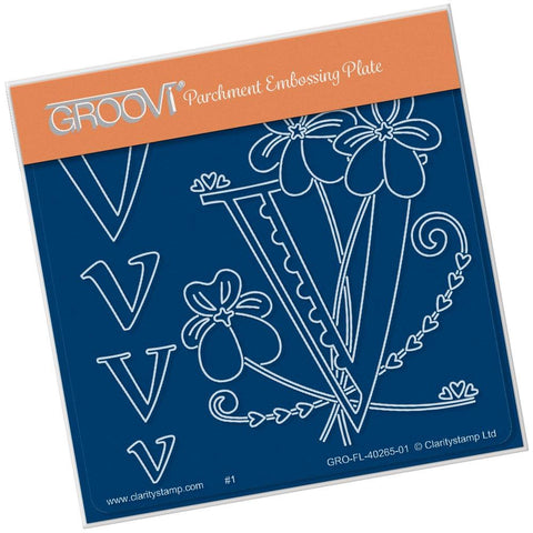Floral Alphabet - Letter V <br/>A6 Square Groovi Plate