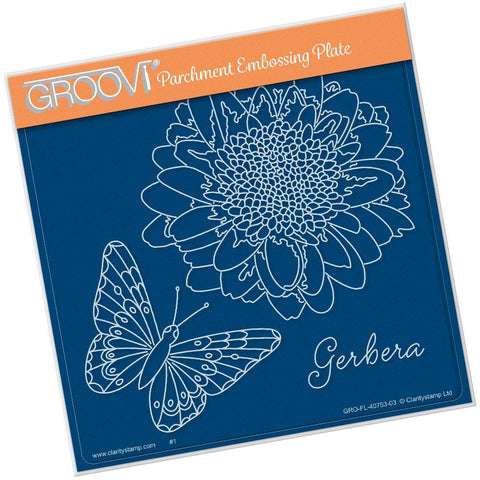 Gerbera & Butterfly <br/>A5 Square Groovi Plate <br/>(Set GRO-FL-40786-03)