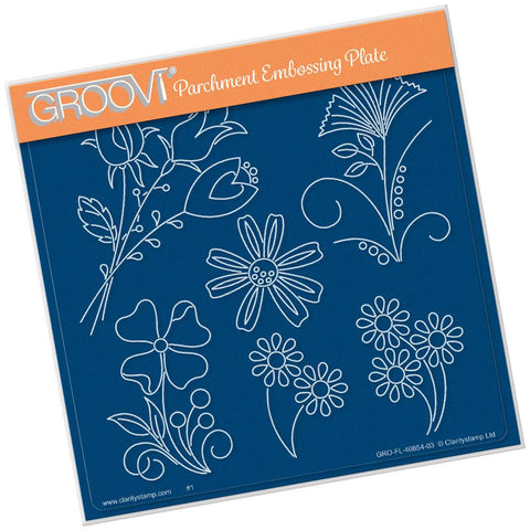 Tina's Flower Fun <br/>A5 Square Groovi Plate <br/>(Set GRO-FL-41016-03)
