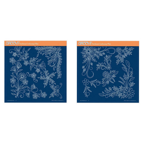 Tina's Small Floral Swirls & Corners A5 Square Groovi Plate Duo