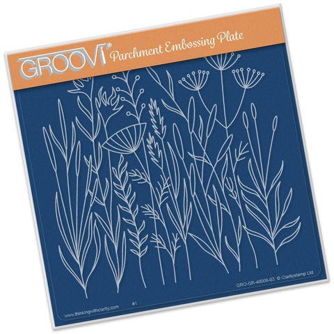Meadow Grasses <br/>A5 Square Groovi Plate <br/>(Set GRO-FL-40013-03)